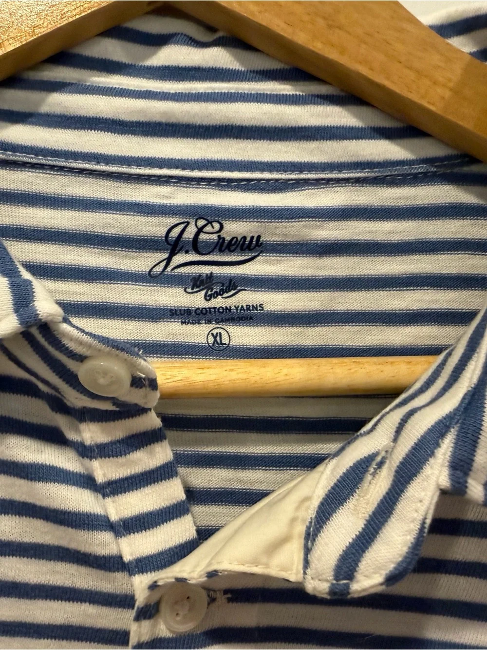 J. Crew White & Navy Striped Short-Sleeve Sueded Cotton Polo